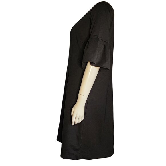 ANN TAYLOR LOFT Solid All Black Short Ruffle Sleeve Side Zip Dress Womens 14 - Picture 2 of 7